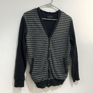 Grunge/Emo Black & Gray Striped V-Neck Cardigan